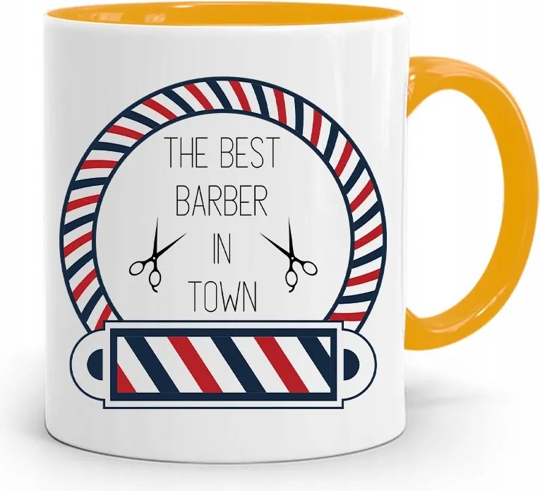 Sárga Fodrász Bögre The Best Barber In Town fényképes nyomtatással