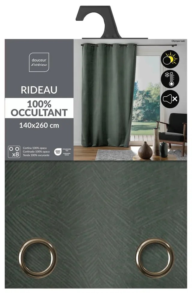 Khaki bársony függöny 140x260 cm Olympe – douceur d'intérieur