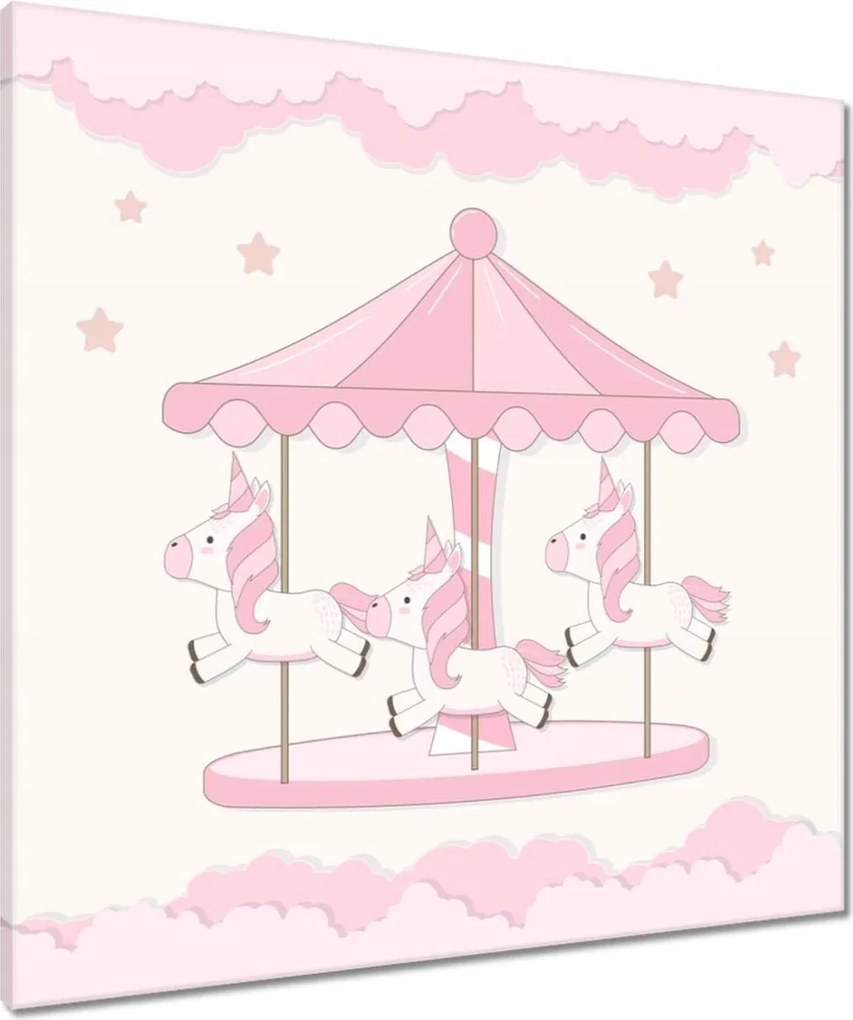 Vászonkép 70x70 Rózsaszín unikornisok a körhintán