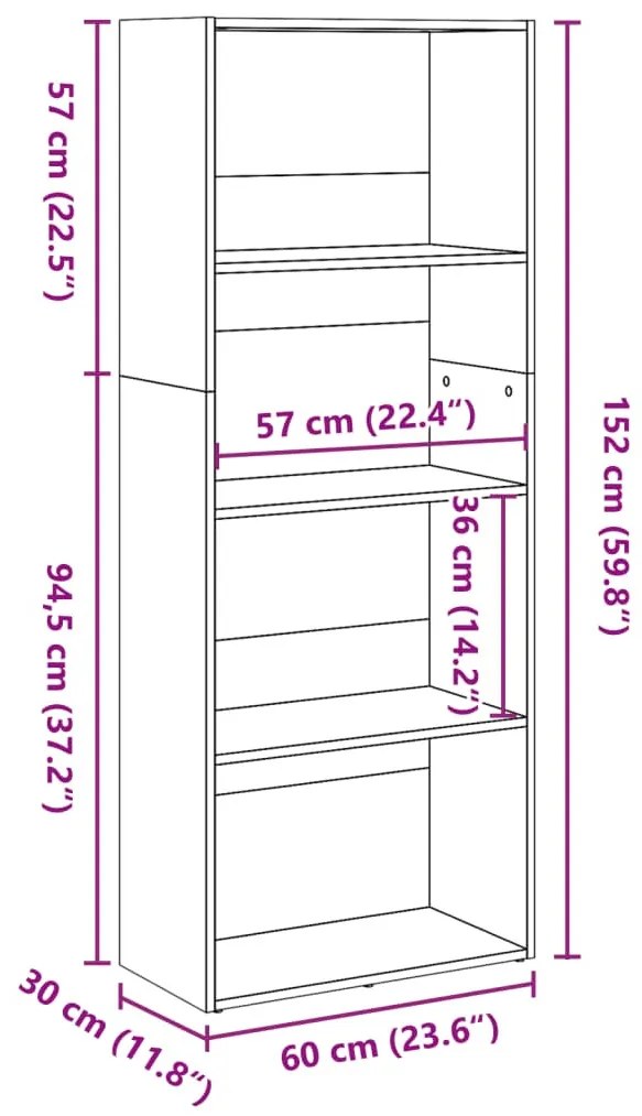 fekete szerelt fa könyvespolc 60 x 30 x 152 cm