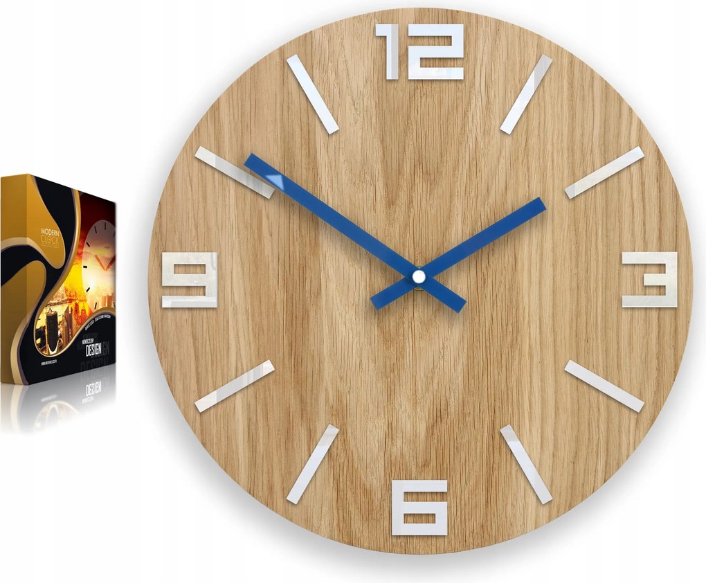 Klasszikus falióra Arabic fehér-sötétkék tölgy