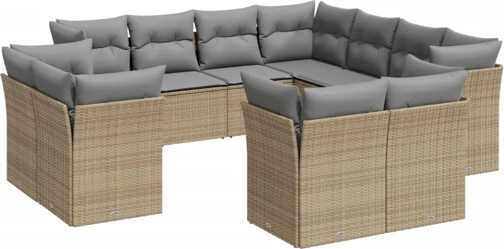 vidaXL 11 részes bézs polyrattan kerti ülőgarnitúra párnákkal