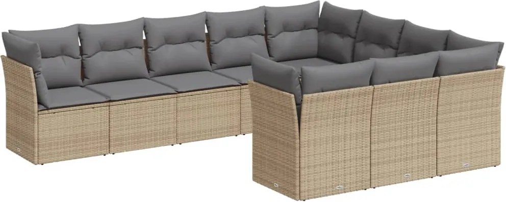 vidaXL 10 részes bézs polyrattan kerti ülőgarnitúra párnával