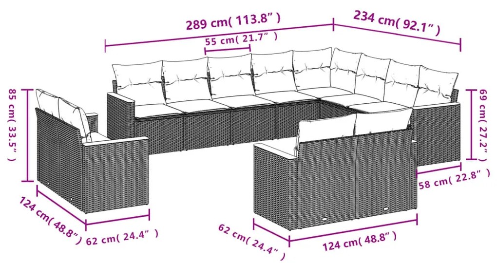 12 részes bézs polyrattan kerti ülőgarnitúra párnákkal