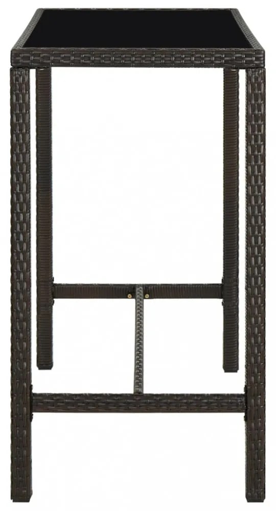 barna polyrattan és üveg kerti bárasztal 130 x 60 x 110 cm