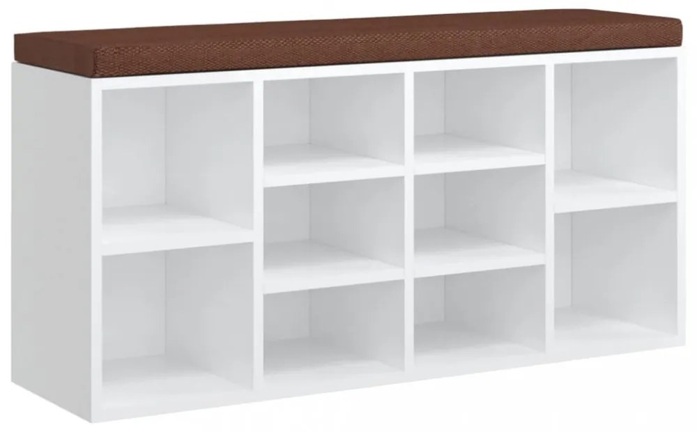 magasfényű fehér szerelt fa cipőtároló pad 100x35x45 cm