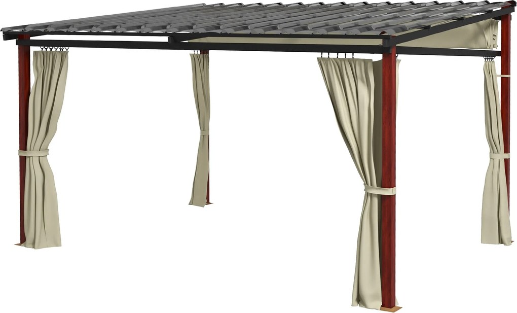 Outsunny Pergola kb. 3,5 x 3 m Pavilon Oldalfalakkal, Szélálló Teraszi Napernyő, Magasságban Állítható Terasz Tető, Kihúzható Tetővel, Kerthez és Tera