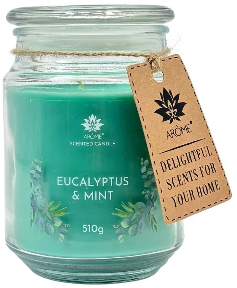 Arome Eucalyptus, & mint gyertya üvegben, 510 g