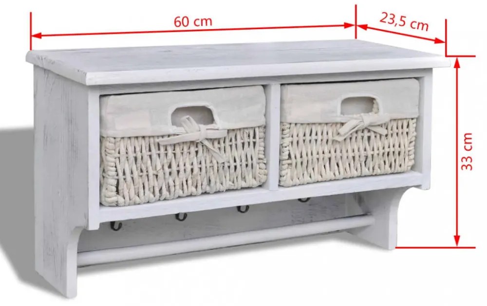 fehér császárfa fali polc 60 x 23,5 x 33 cm