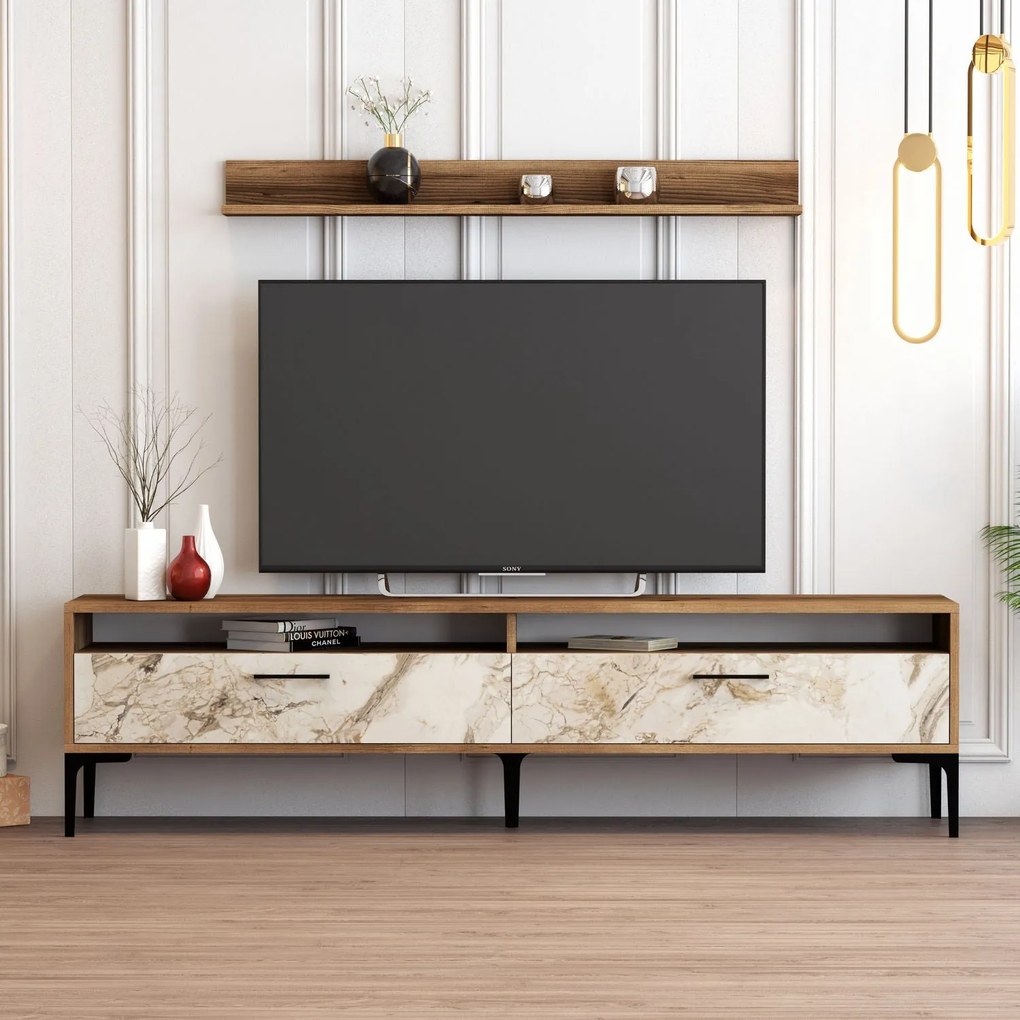 TV szekrény Istanbul - Diós, Fehér Marble
