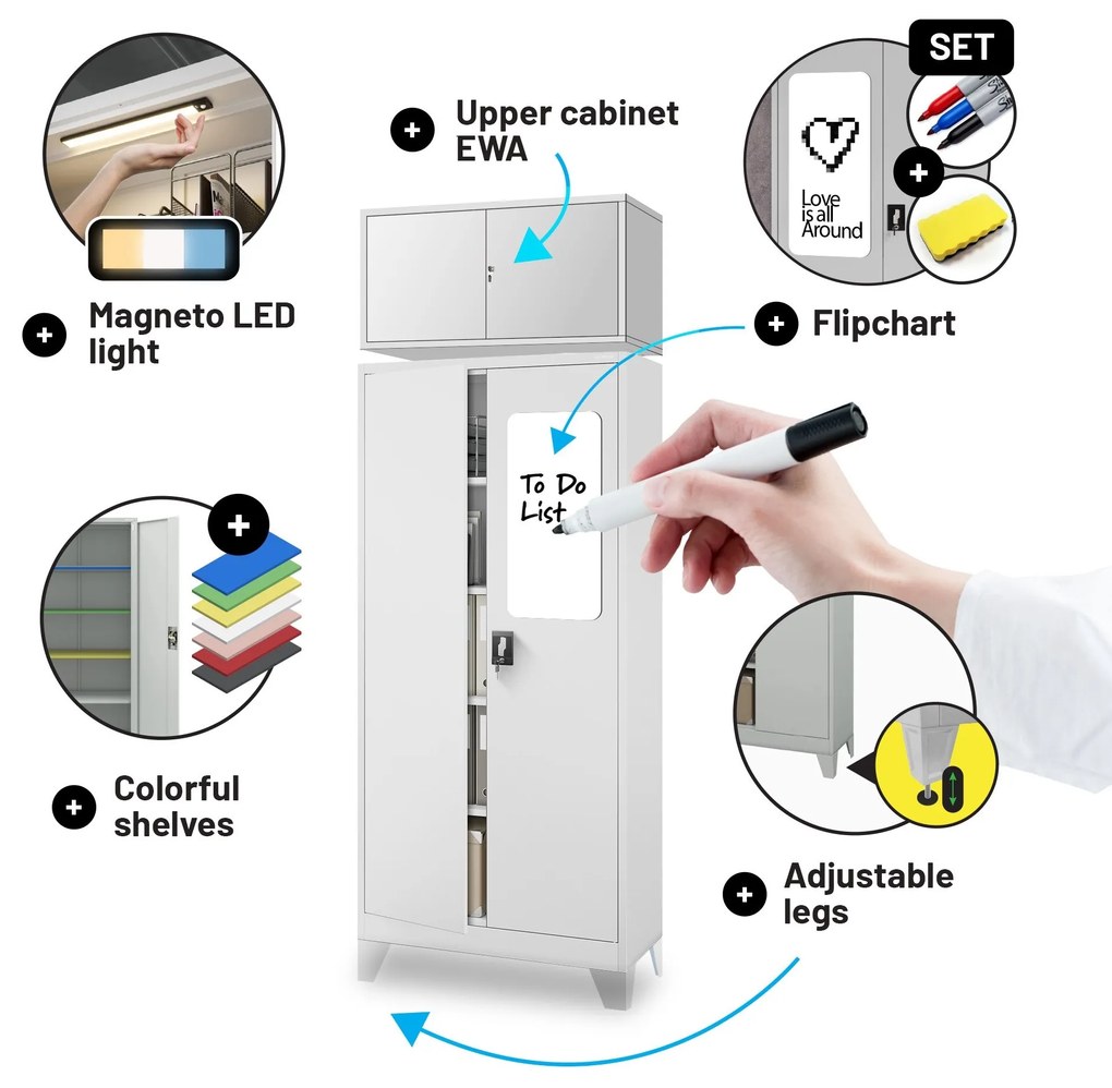 Fém iratszekrény JAN, 900 x 1850 x 400 mm, szürke