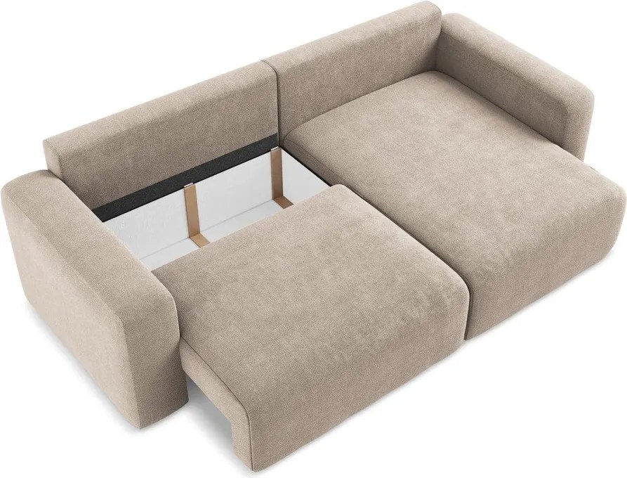 Bézs zsenília kinyitható-tárolóhelyes sarokkanapé (jobb oldali-heverő résszel) Kona – Makamii