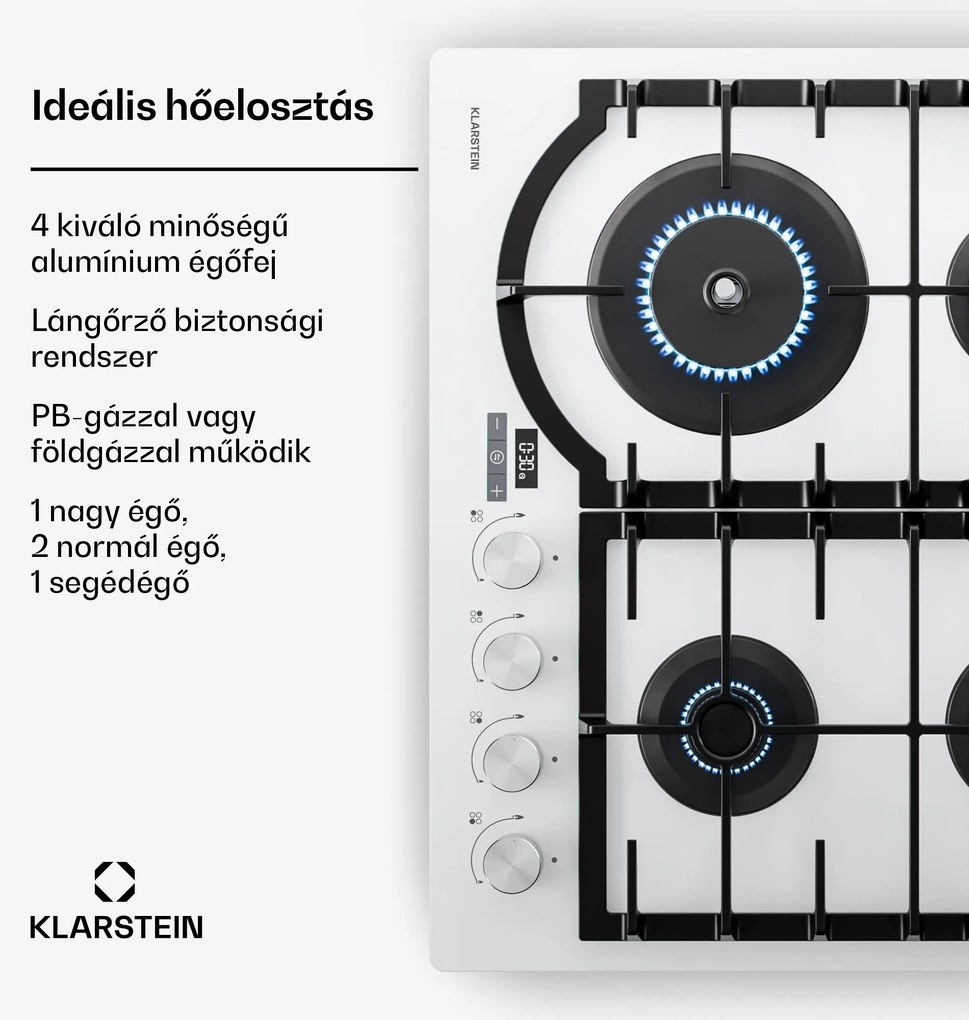 Klarstein Ignito gas cooktop 8 kW, cast iron supports, timer, temperature control