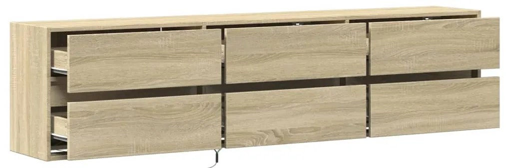 sonoma tölgy színű falra TV-szekrény LED-del 180 x 31 x 45 cm