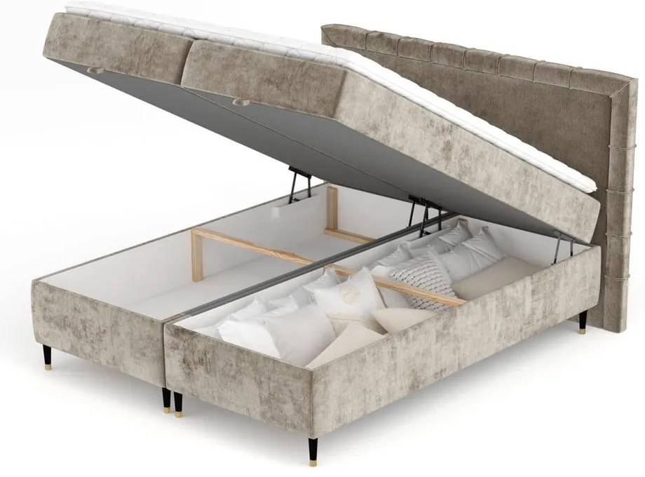 Bézs ágyneműtartós boxspring ágy 200x200 cm Voyage – Maison de Rêve