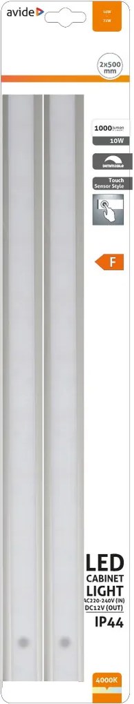 Avide ABLSCAB-50NW-BL2 érintőkapcsolós pultmegvilágító lámpaszett, 2x5W LED, 4000K, 2x500lm, IP44