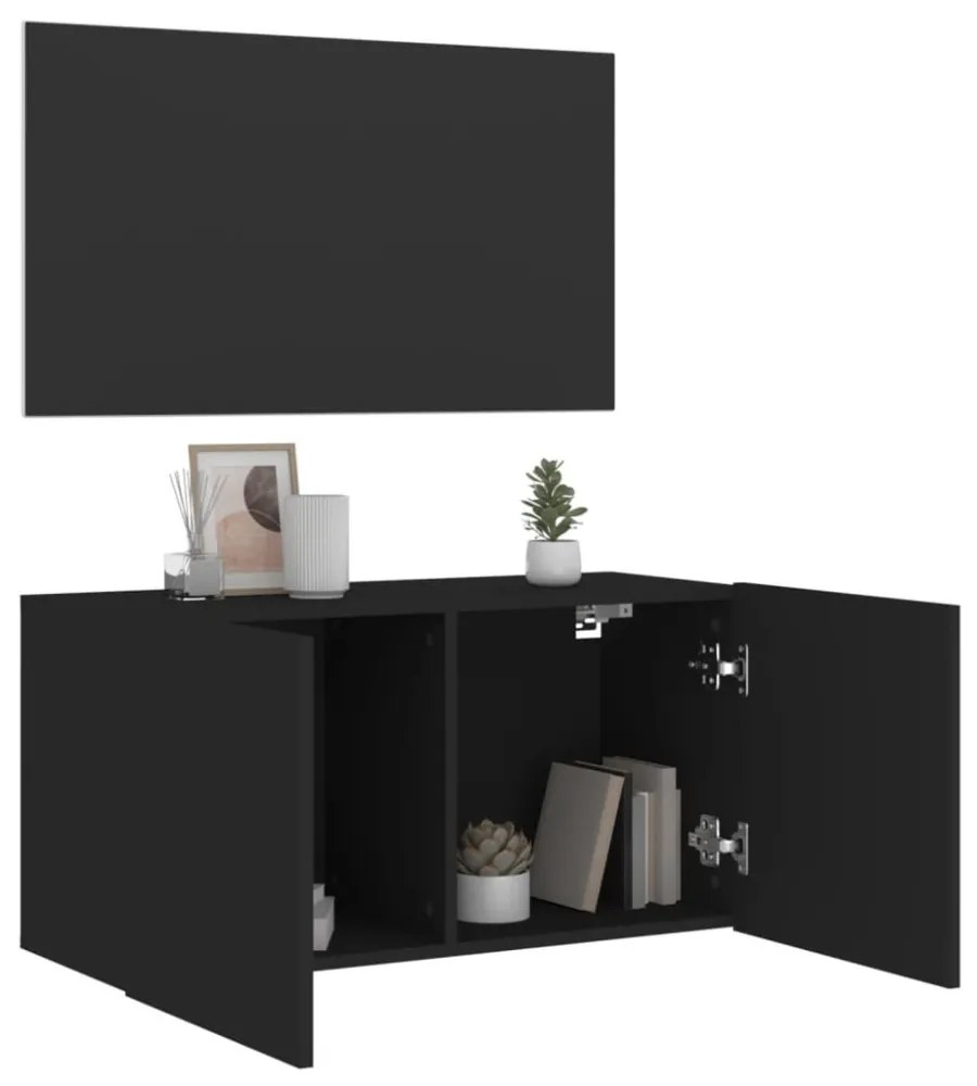 fekete falra szerelhető TV-szekrény 80 x 30 x 41 cm