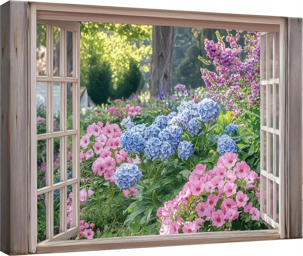 Vászonkép kert falikép rózsaszín kék 100 x 75