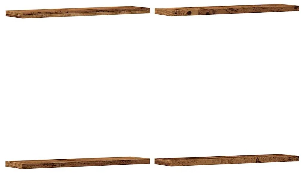 4 db antik fa színű szerelt fa fali polc 40 x 20 x 1,5 cm