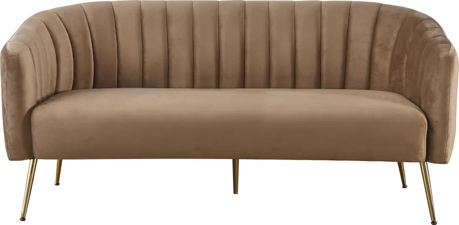 Design 3-as ülés kanapé, barna bársony szövet/arany króm-arany, BAGY