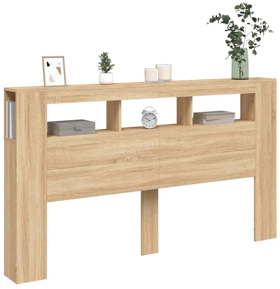 sonoma tölgy színű szerelt fa LED-es fejtámla 180x18,5x103,5 cm
