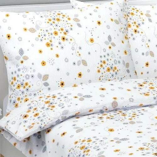 Bellatex Virágok krepp ágymeűhuzat szürke, sárga, 140 x 220 cm, 70 x 90 cm, 140 x 220 cm, 70 x 90 cm