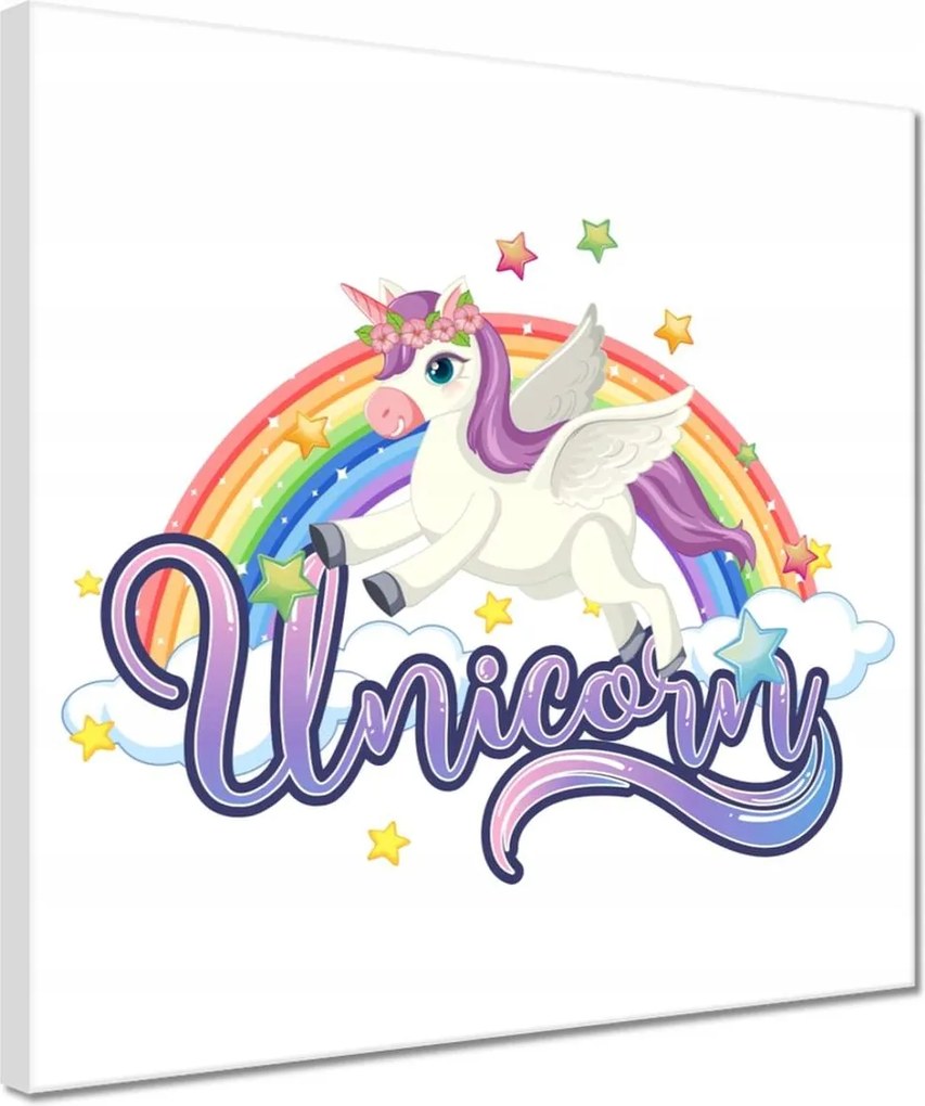 Vászonkép 30x30 Mosolygó unikornis és szivárvány