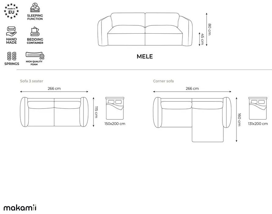 Világosbarna zsenília kinyitható-tárolóhelyes sarokkanapé (bal oldali-heverő résszel) Mele – Makamii