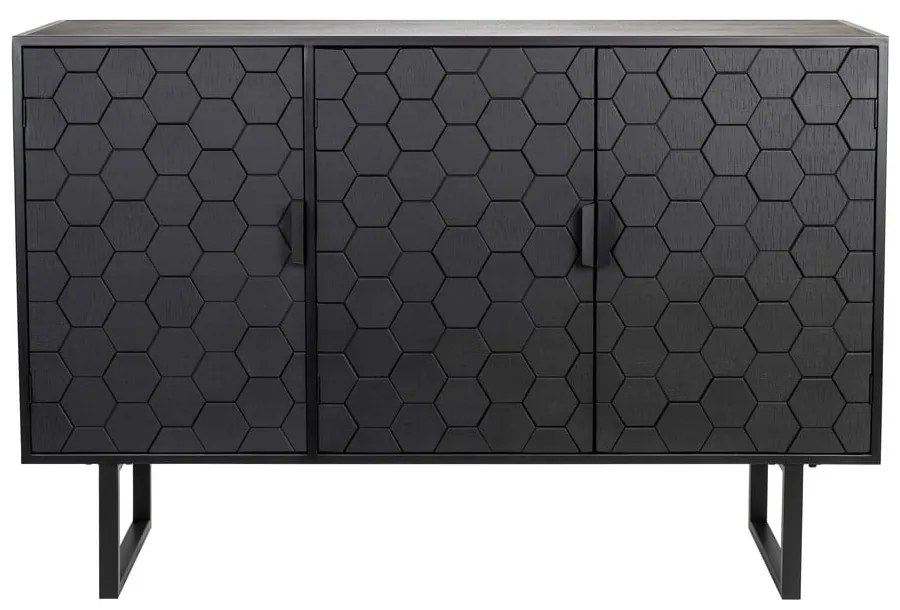 Fekete borovi fenyő alacsony komód 135x90 cm Linc – White Label