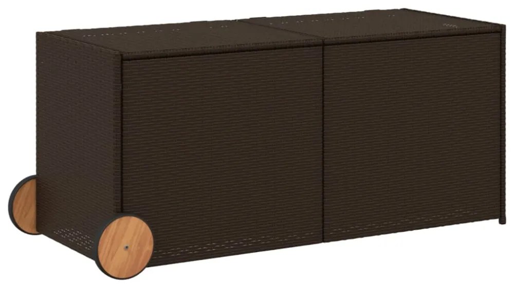 barna polyrattan kerti tárolóláda kerekekkel 283 L