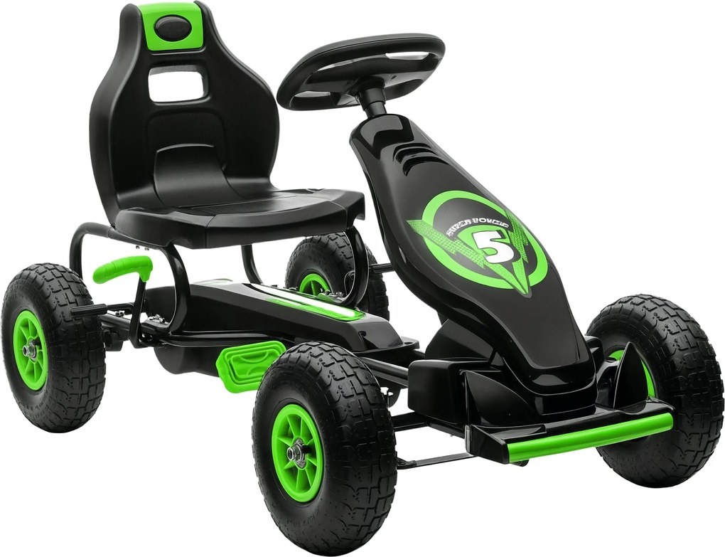 HOMCOM Go-Kart, Gyerek Jármű Állítható Üléssel, Gumiabroncsos Pedál-Go-Kart, Pedál és Kézi Fékkel, Kettcar 5-12 Éves Gyerekeknek, Szabadtéri, Zöld | A