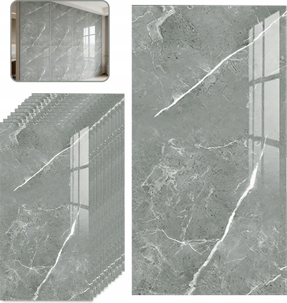 Falpanelek Öntapadós Tapéta Márvány Pvc Csempe 30X60CM Szürke 10DB