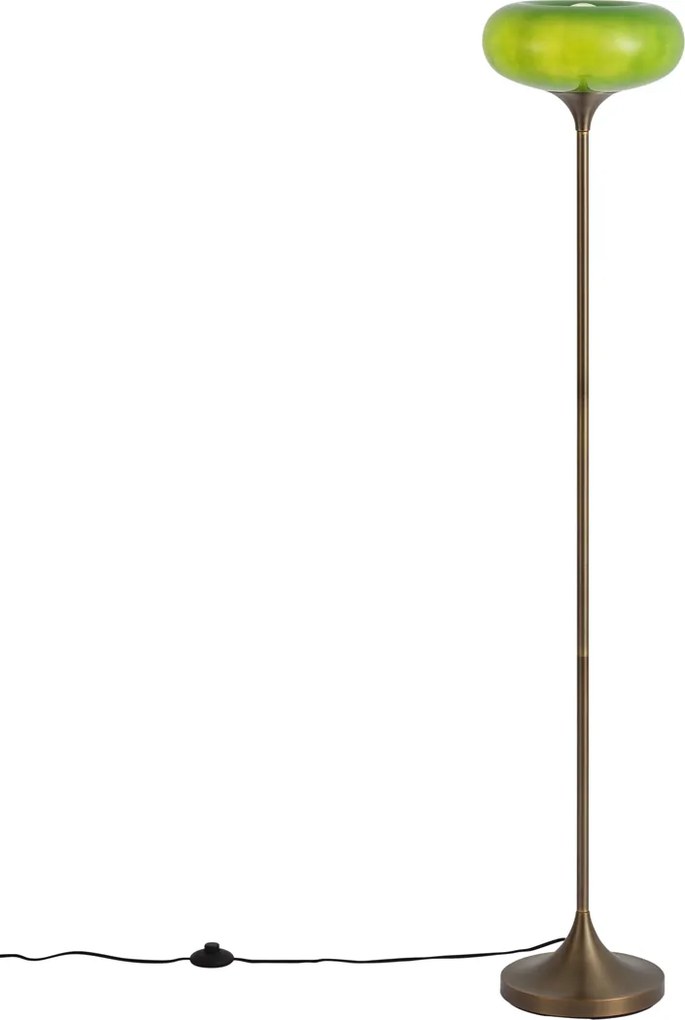 Retro állólámpa sötét bronz zöld üveg búrával 150 cm - Glaze