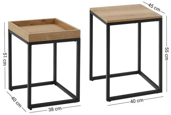 ELDUR 2 darabos kisasztal szett barna/fekete