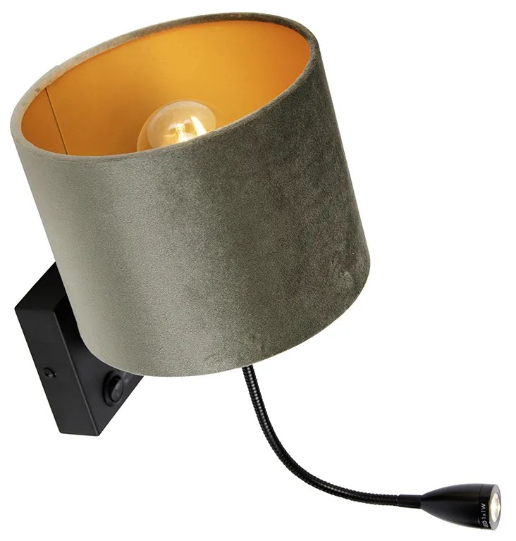 Fali lámpa fekete, 18 cm-es zöld bársony árnyékkal - Brescia