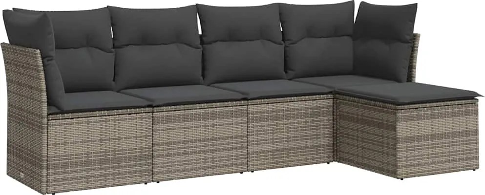 vidaXL 5 részes szürke polyrattan kerti ülőgarnitúra párnákkal