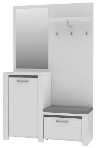 HIRO előszobafal tükörrel fehér/szürke