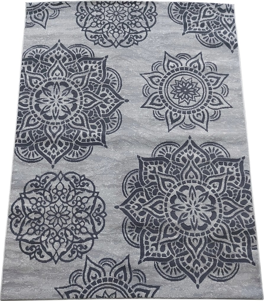 Mandala plüss szőnyeg világos szürke 80x150 cm