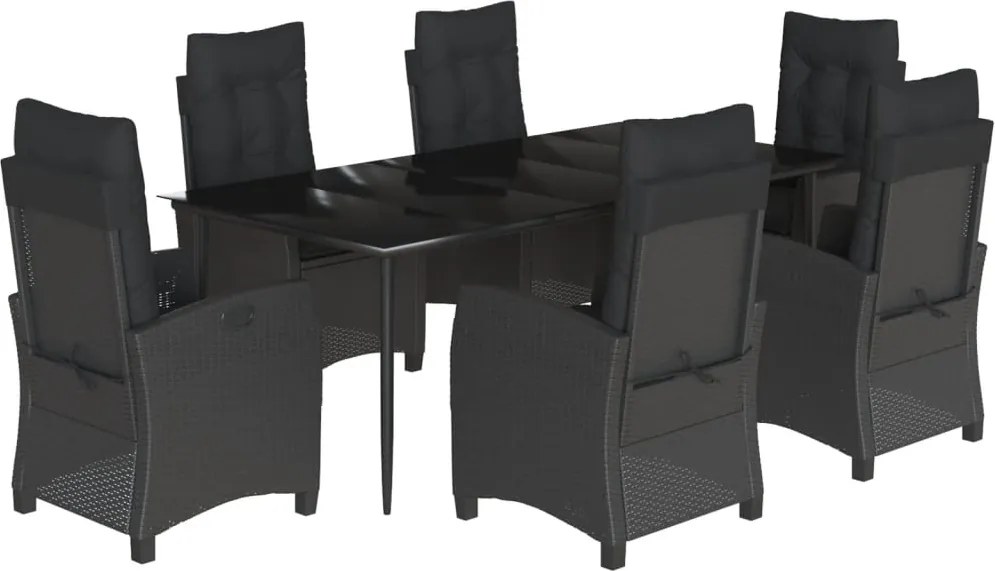 vidaXL 7 részes fekete polyrattan kerti étkezőgarnitúra párnával