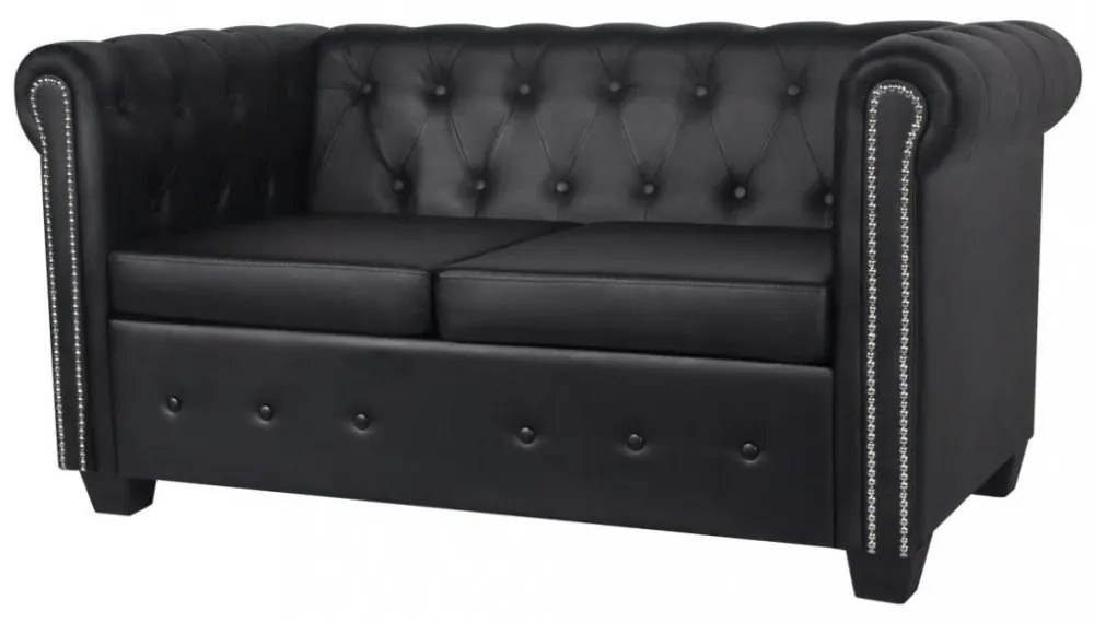 2 személyes és 3 személyes fekete műbőr Chesterfield kanapé
