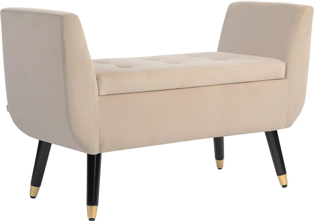 HOMCOM Tárolós Pad Karfákkal Kárpitozott Pad Velúr Hatással, Tárolórekesz Fa Lábakkal, Előtér Pad Nappaliba, Hálószobába, Előszobába - 107 x 42 x 65 c