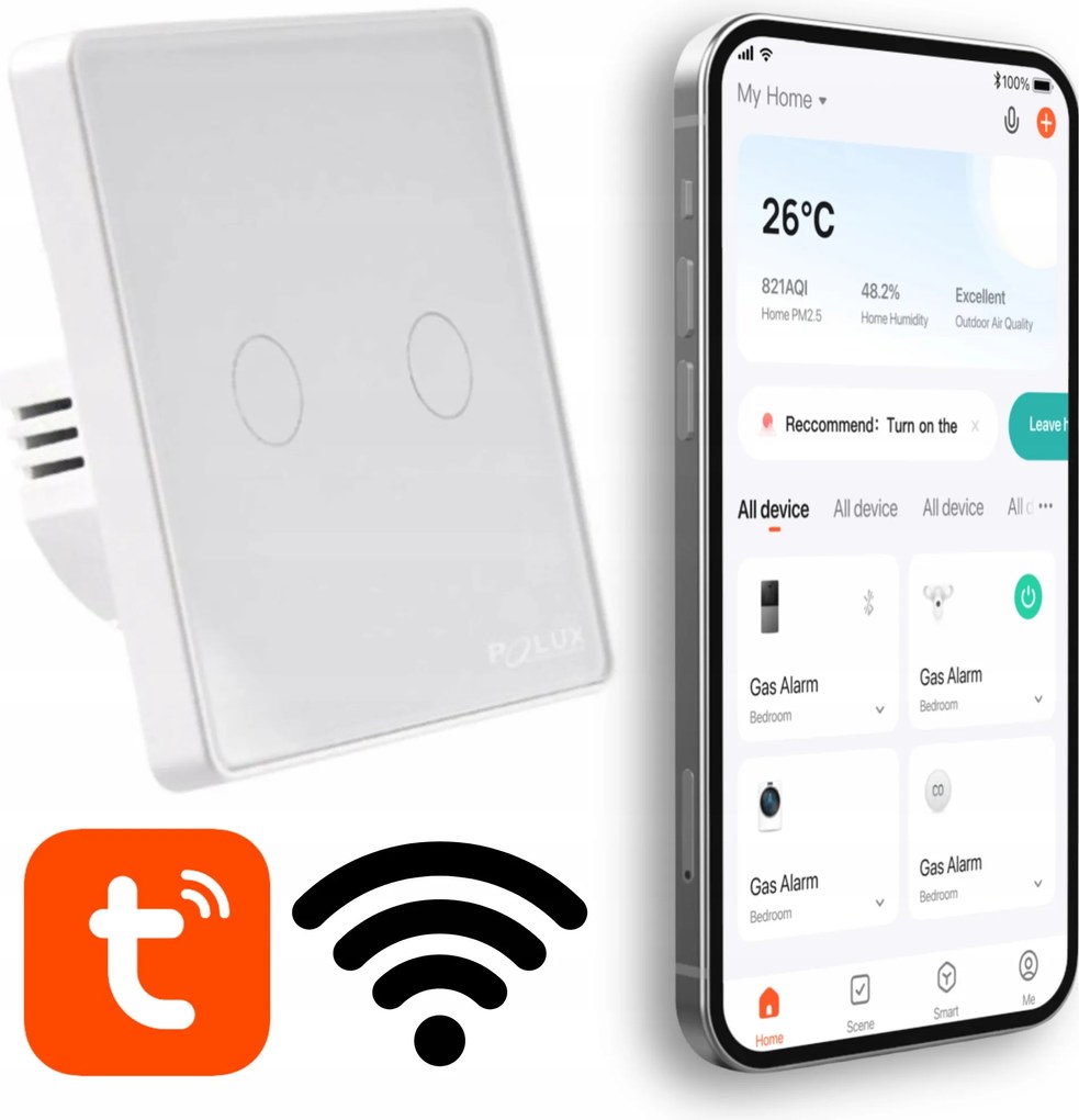 Kapcsoló Érintőkapcsoló Világítás Kétpólusú Smart Tuya Fény
