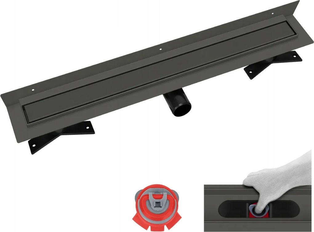 Vogi Premium Duo 100 cm Pvd grafit fali lefolyó száraz szifonnal