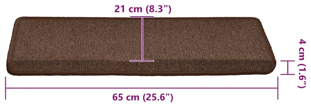 30 db lépcsőszőnyeg, kávébarna, téglalap alakú széllel, 65 x 21 x 4 cm