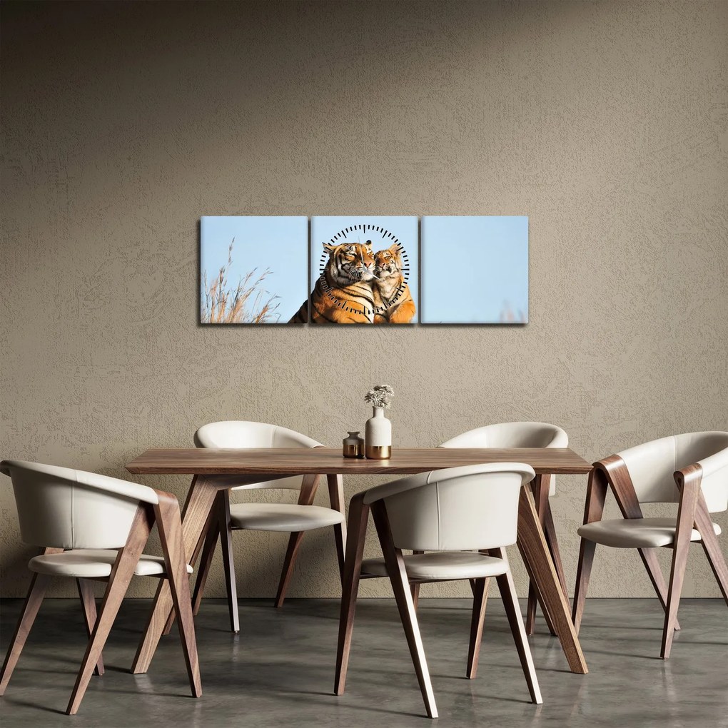 Kép - Tigris és a kölyke (órával) (90x30 cm)