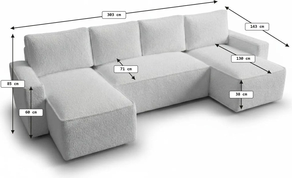 AKCIÓ Kinyitható kanapé U alakban SMART BOUCLE 303x143 cm, sötét bézs II. osztály