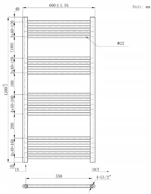 Erga Basic, fűtőelem 1200x600 mm, 555 W, fekete, ERG-LAV-BASIC-12060-BK