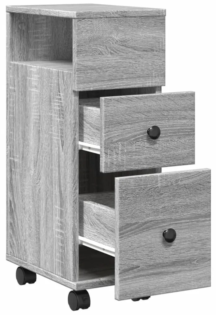 szürke sonoma szerelt fa görgős keskeny fürdőszobaszekrény