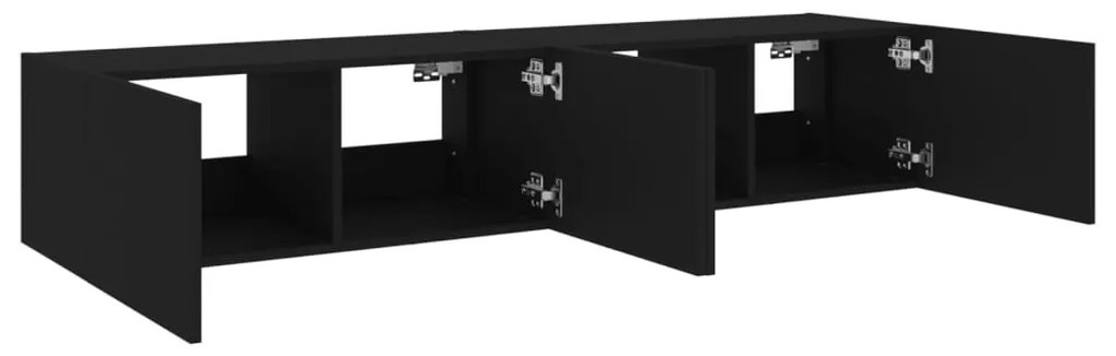 2 db fekete falra szerelhető TV-szekrény LED-del 80x35x31 cm