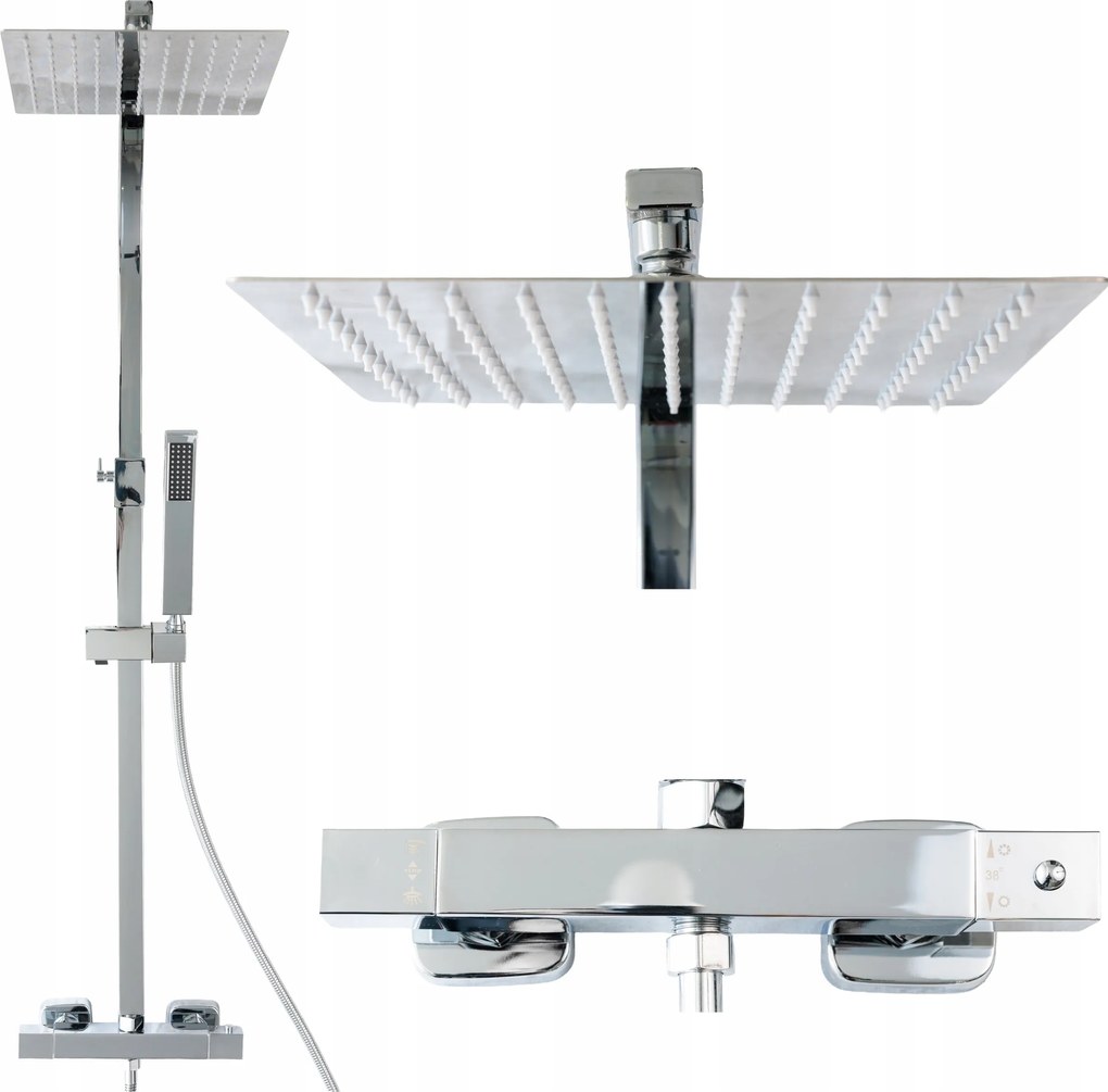 Zuhanyszett falra szerelhető termosztáttal Indes Angelo ezüst króm